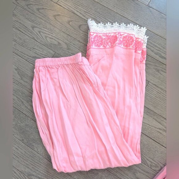 Pink Floral Indian Suit with Lace & Sheer Sleeves- XS New - Picture 4 of 7